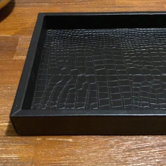H&M black faux leather tray . New.
